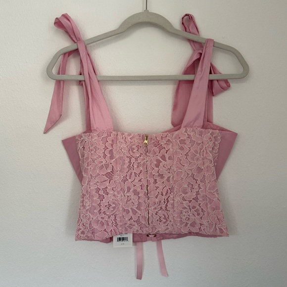 NWT LoveShackFancy Azina Lace Front Tie Shoulder Bustier Top - Ballerina Pink - Picture 6 of 16